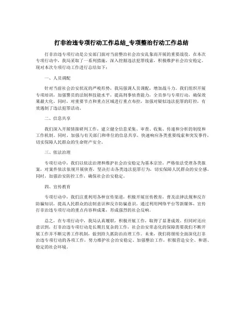 打非治违专项行动工作总结_专项整治行动工作总结