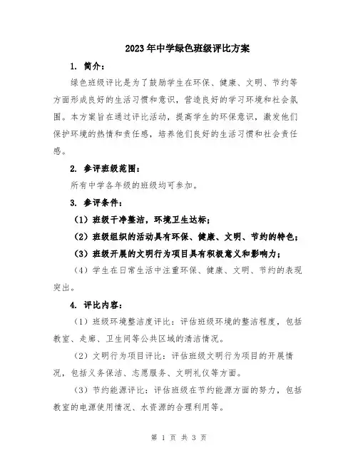 2023年中学绿色班级评比方案