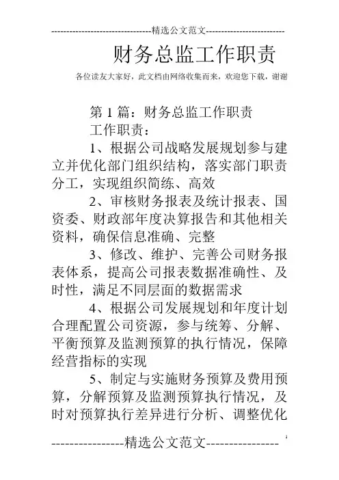 财务总监工作职责 
