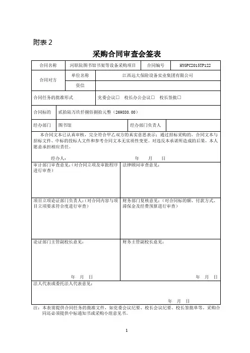 采购合同审查会签表