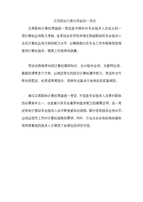 正高职称计算机等级统一考试
