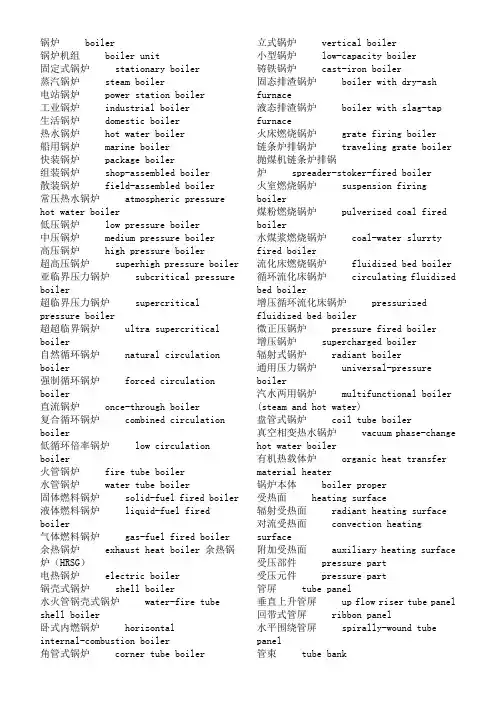锅炉英文术语