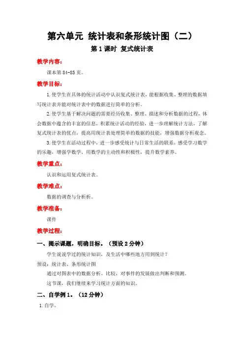 6.1 复式统计表 五年级数学上册(板书设计 教学反思)