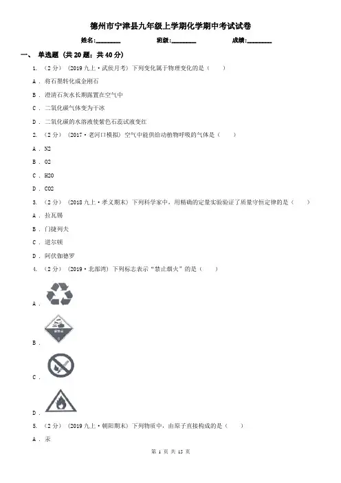 德州市宁津县九年级上学期化学期中考试试卷