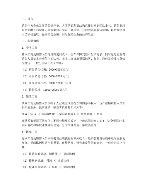 销售的薪资结构方案