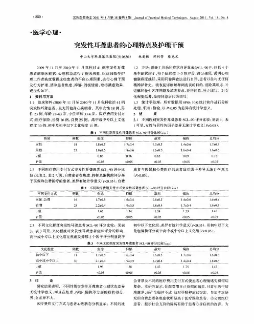 突发性耳聋患者的心理特点及护理干预