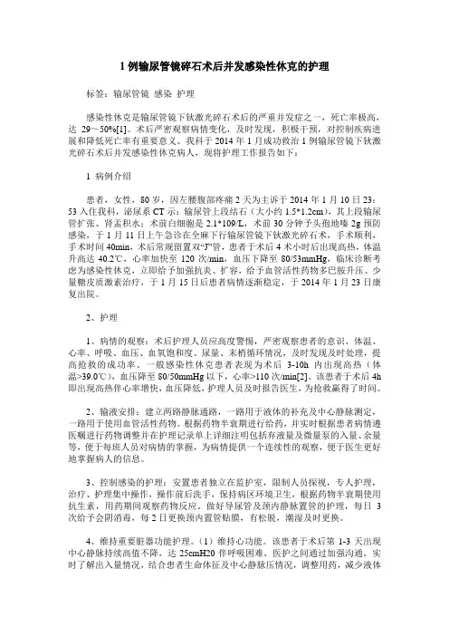 1例输尿管镜碎石术后并发感染性休克的护理