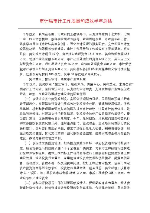 审计局审计工作质量和成效半年总结