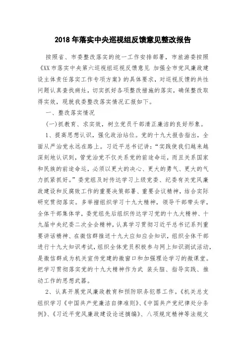 2018年落实中央巡视组反馈意见整改报告