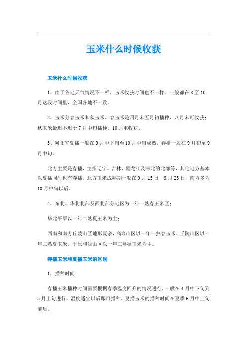 玉米什么时候收获