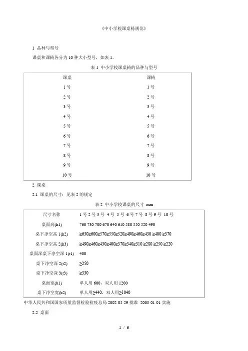中小学生标准规范课桌椅尺寸是多少