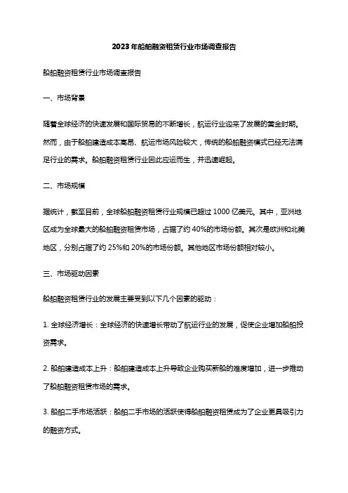 2023年船舶融资租赁行业市场调查报告