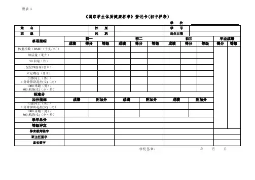 体质健康登记初中