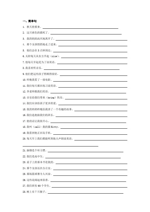 五大基本句型练习  复印