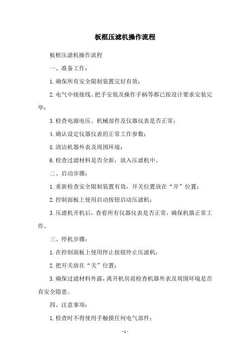 板框压滤机操作流程