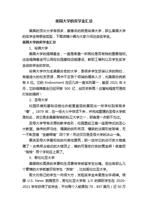 美国大学的奖学金汇总