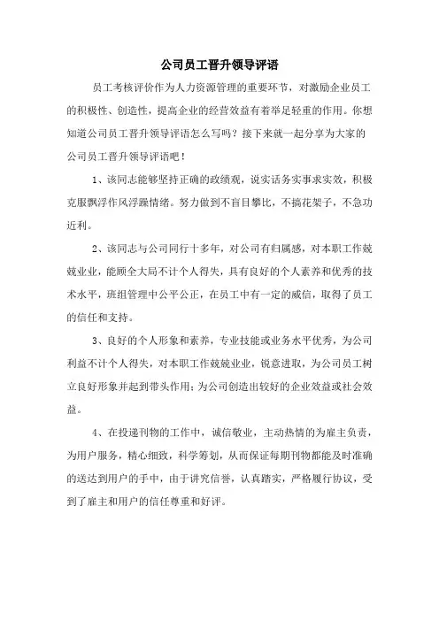 公司员工晋升领导评语