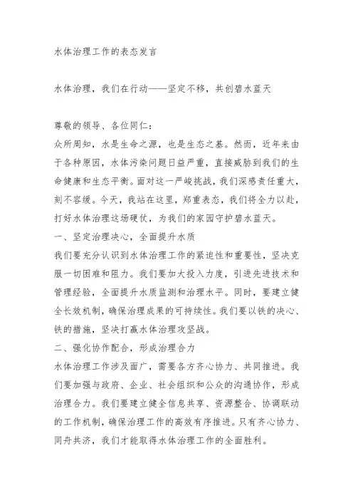 水体治理工作的表态发言
