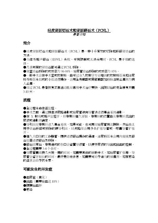 经皮肾脏切石术和肾脏碎石术(PCNL)简介流程可能发生的并