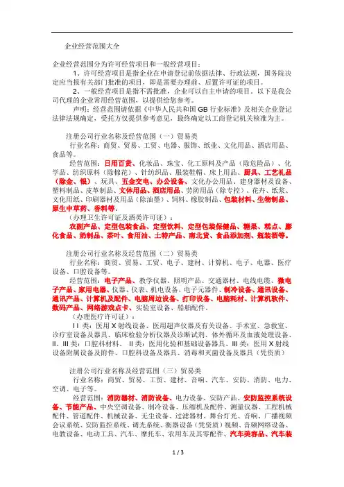 企业经营范围大全