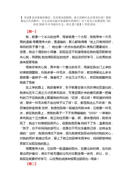 陕西省2018年中考满分作文：阳光【六篇】