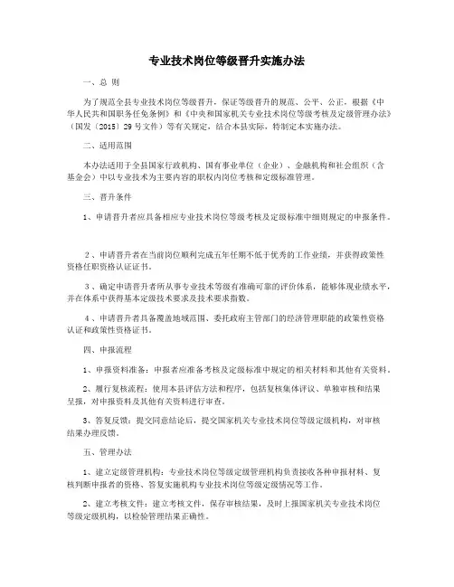 专业技术岗位等级晋升实施办法