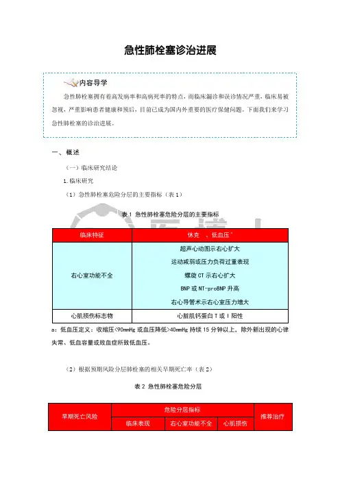 急性肺栓塞的诊治进展