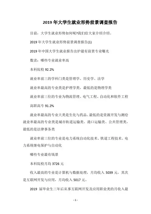 2019年大学生就业形势前景调查报告