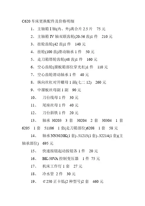 C620车床更换配件及价格明细[1]