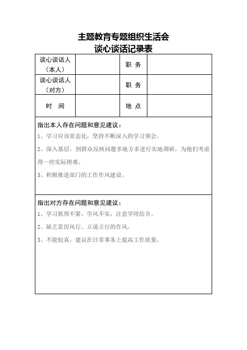 (5篇)主题教育谈心谈话记录