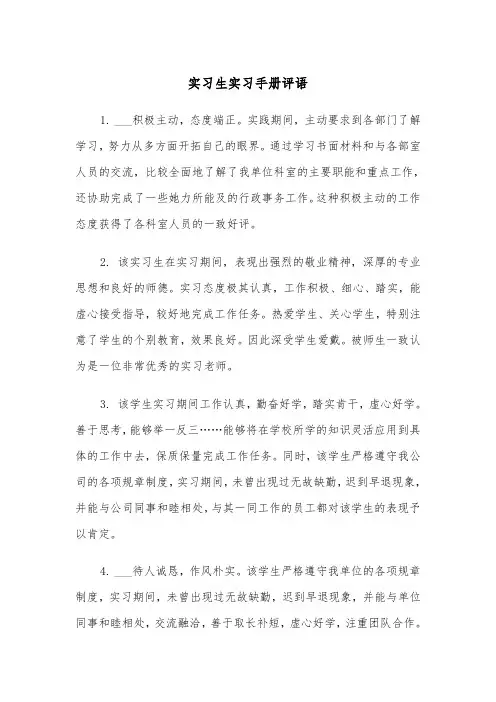 实习生实习手册评语（四篇）