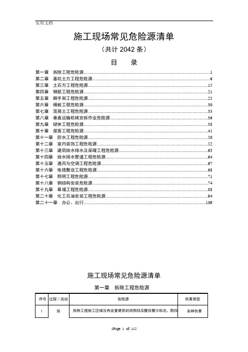 施工现场危险源清单(全)