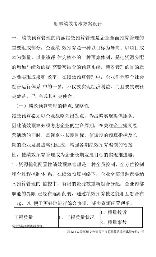 顺丰绩效考核方案设计