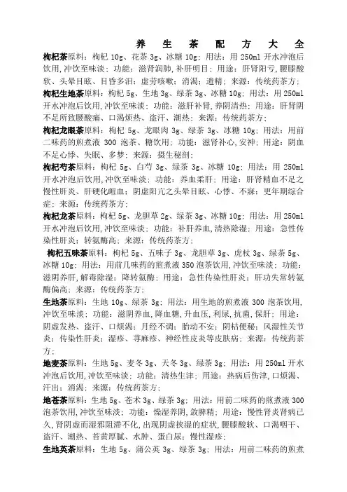 养生茶配方大全