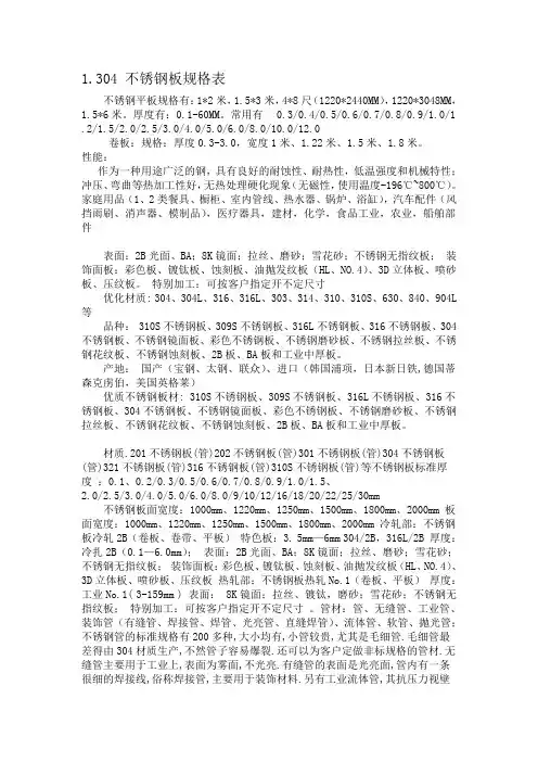 不锈钢板规格表