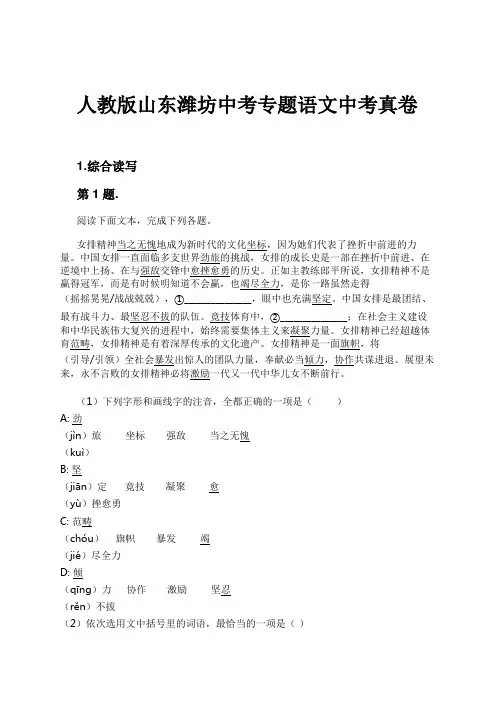人教版山东潍坊中考专题语文中考真卷试卷及解析