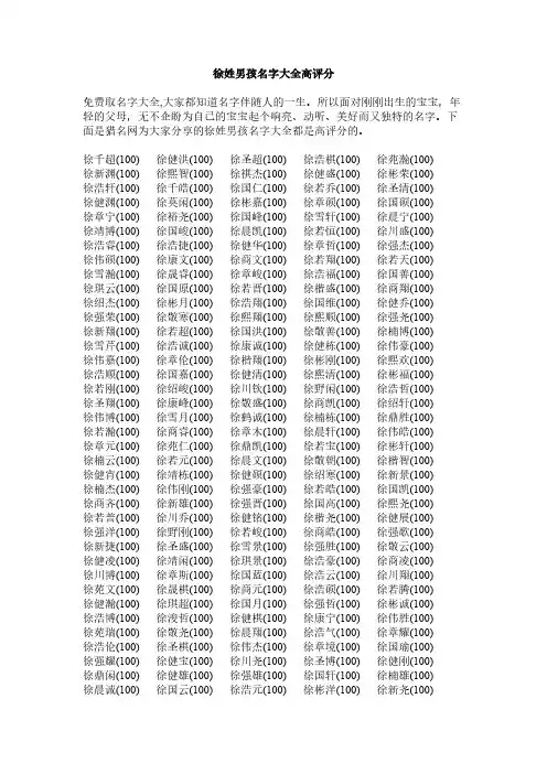 【免费下载】徐姓男孩名字大全高评分