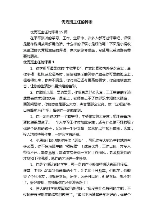 优秀班主任的评语