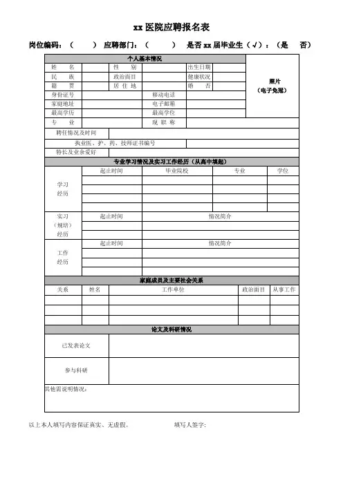 xx医院应聘报名表
