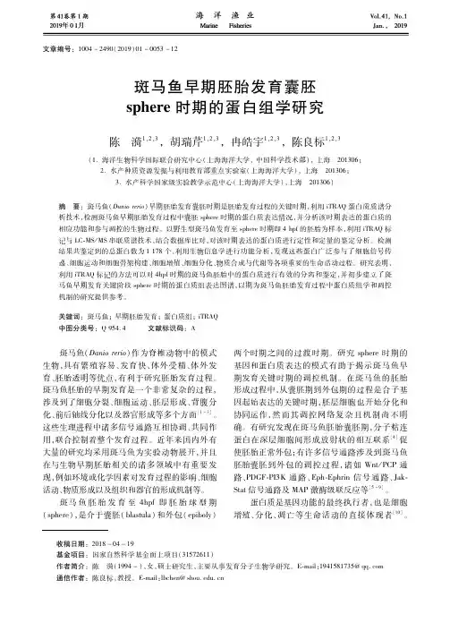 斑马鱼早期胚胎发育囊胚sphere时期的蛋白组学研究