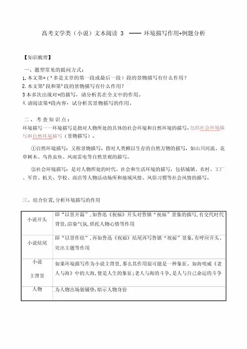 2023届高考专题复习：高考小说阅读3——环境描写+例文分析+