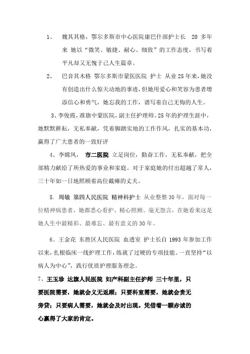 十佳护士颁奖词