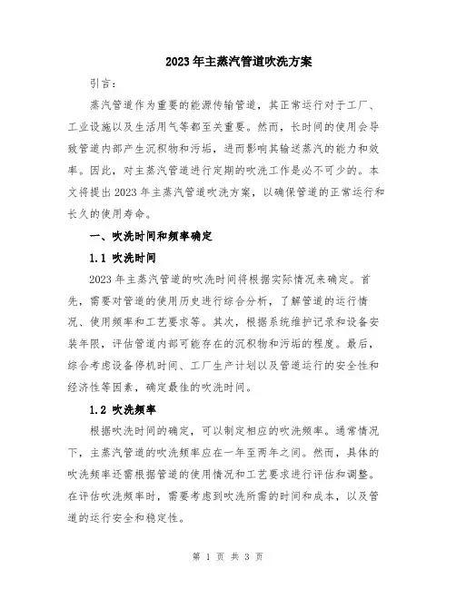 2023年主蒸汽管道吹洗方案