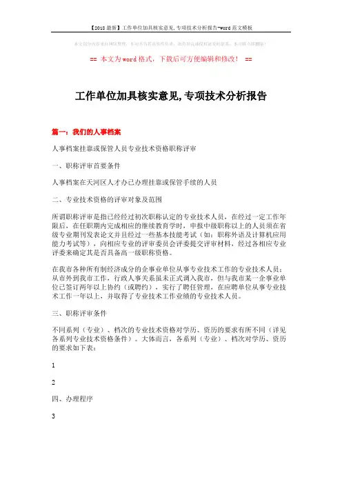 工作单位加具核实意见,专项技术分析报告模板 (3页)