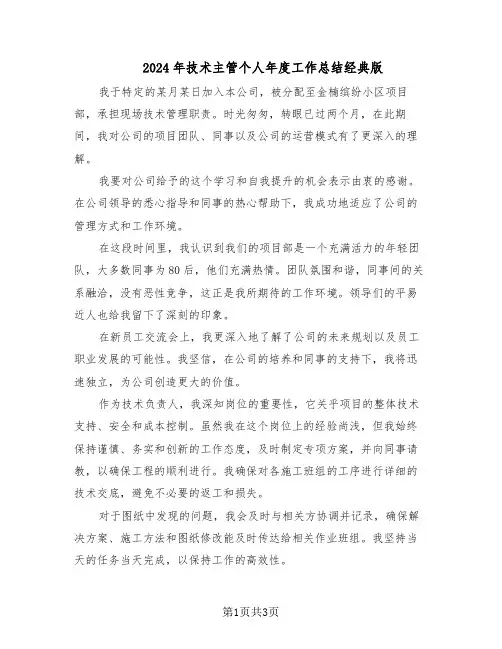 2024年技术主管个人年度工作总结经典版（二篇）