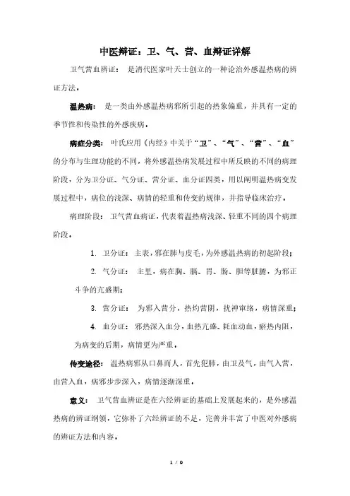 中医辩证：卫、气、营、血辩证详解