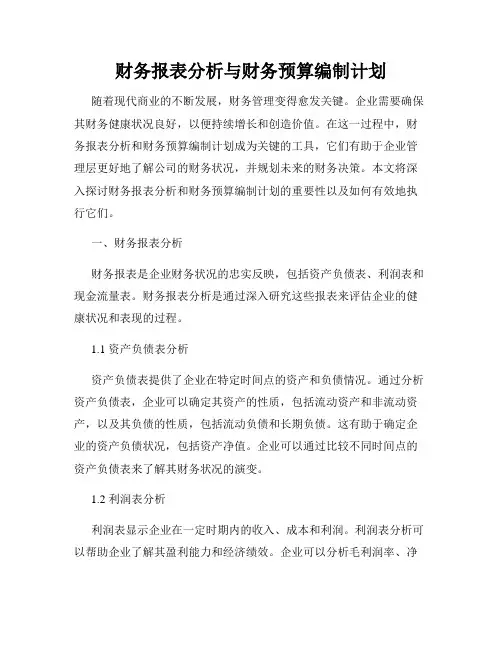 财务报表分析与财务预算编制计划
