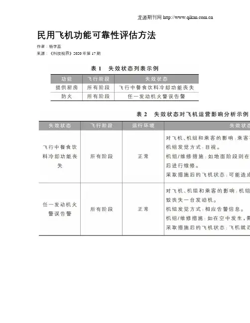 民用飞机功能可靠性评估方法