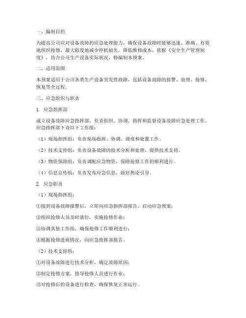设备故障应急预案