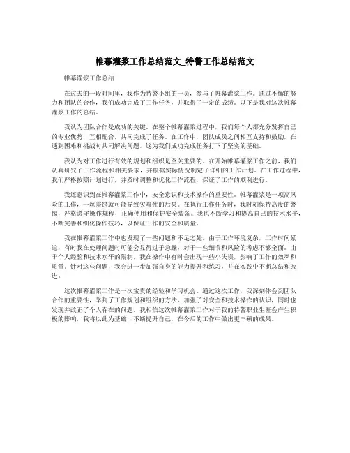 帷幕灌浆工作总结范文_特警工作总结范文